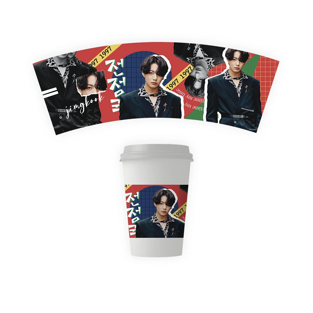 Cup Sleeve Printing Kpop Cup Paper Cone Sleeve Wrapper with Flat Lid Coffee Cup Sleeve Custom