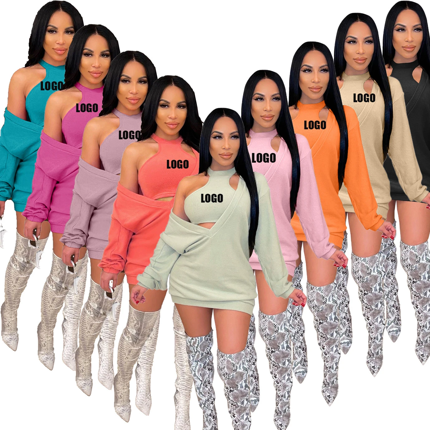 2021 повседневное модное однотонное платье большого размера толстовки с длинным рукавом для девочек короткие платья Осенняя Весенняя женская одежда для женщин