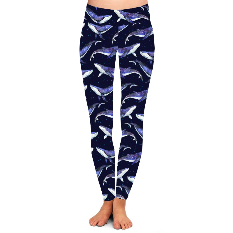 Butter Soft 92% Polyester 8% Spandex 230GSM 3' High Waist purple galaxy whale leggings