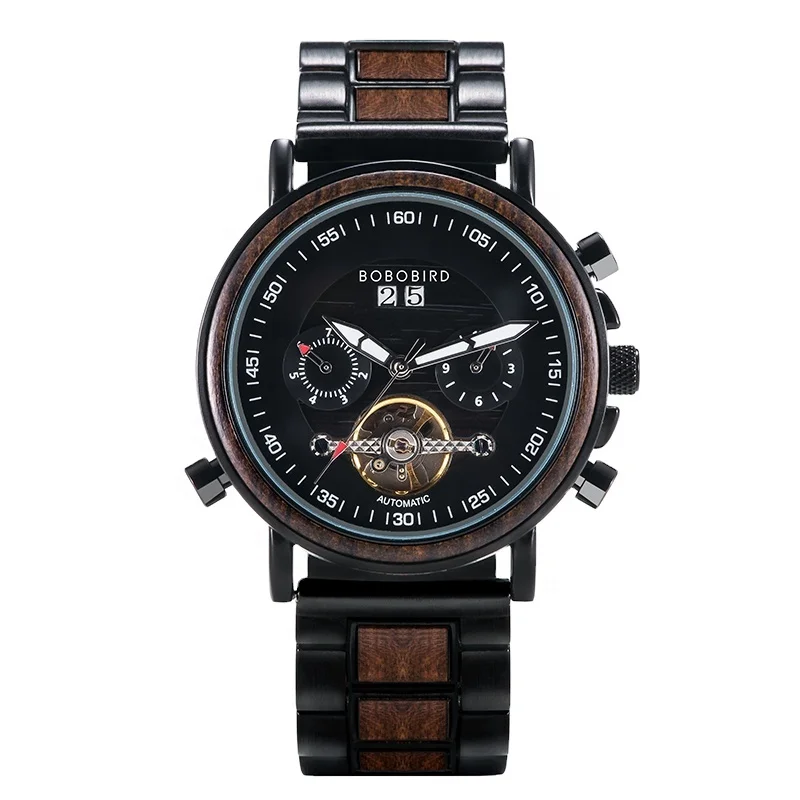 Wholesale BOBO BIRD New Arrival Cool Mens Watches Skeleton Fashion Wooden Automatic Watch Luxury Automatic Watch