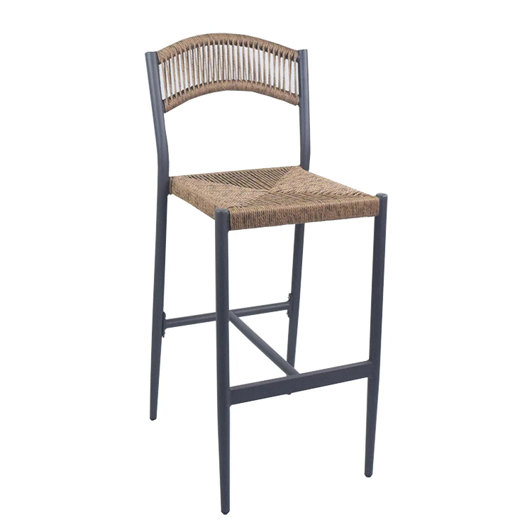 Modern Bistro Bar Stool Height with Back Metal Outdoor Rattan Bar Stool Chairs