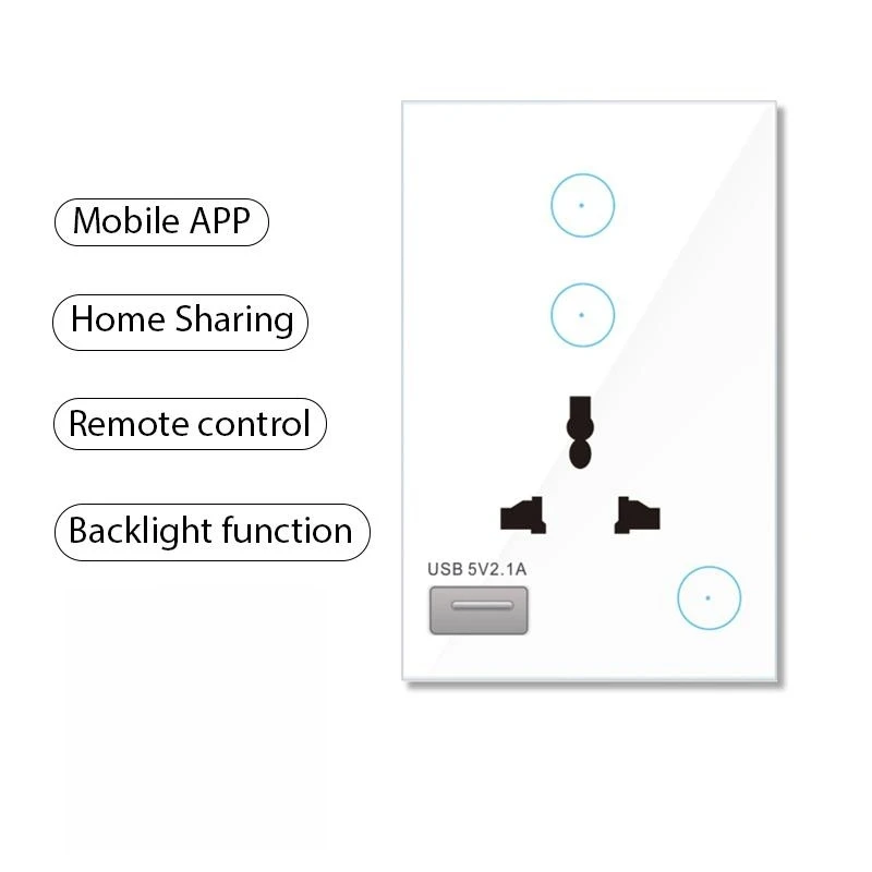 Universal Standard Tuya Smart Life Remote Control WiFi Smart Light Switch Socket with USB port and Backlight Function