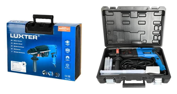 LUXTER 800W Hammer Impact Drill Power Electric Rotary Hammer 1PC Flat Chisel 1PC Point Chise