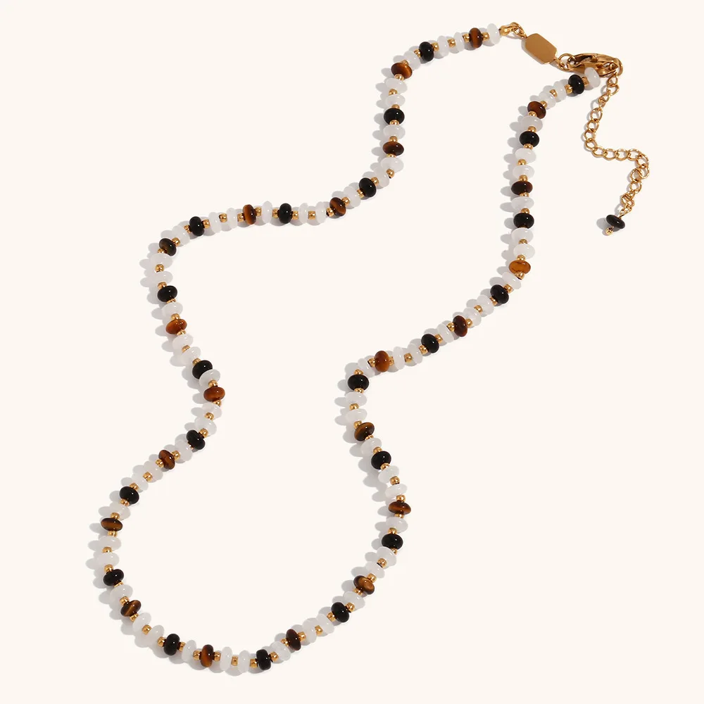 Hot Summer Colorful Natural Stones Stainless Steel Fashion Wholesale Jewelry Necklaces for women