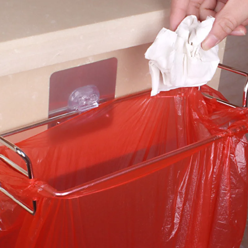 SAMANL Wall Mounted Metal Stainless Steel Simple Style Storage Kitchen Garbage Bag Holder