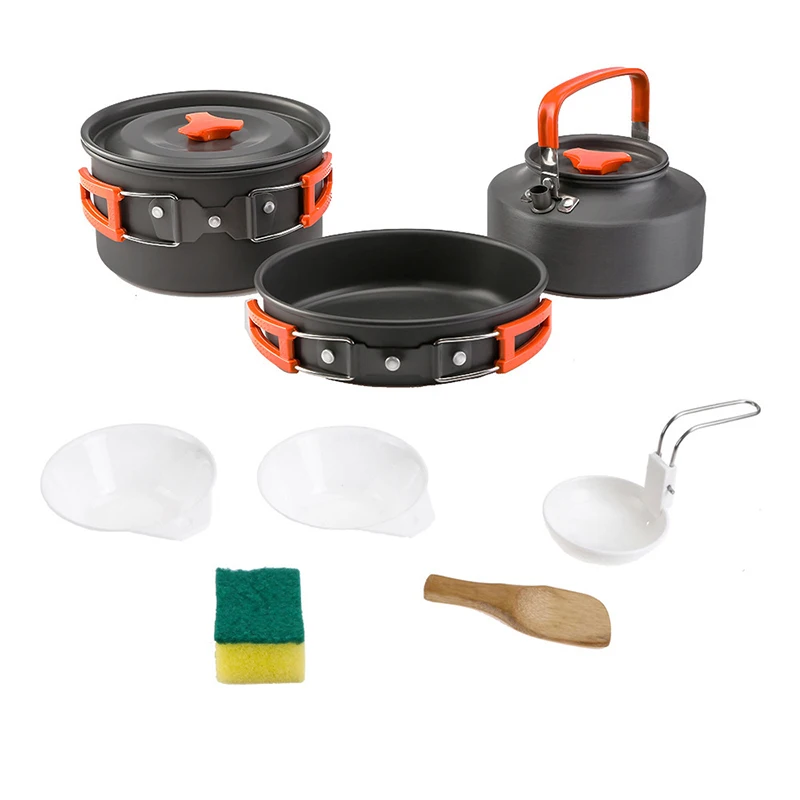 CPK-PT020 Portable Folding Stainless Steel Utensils Outdoor Cooking Equipment Teapot Kettle Aluminum Camping Cookware Set