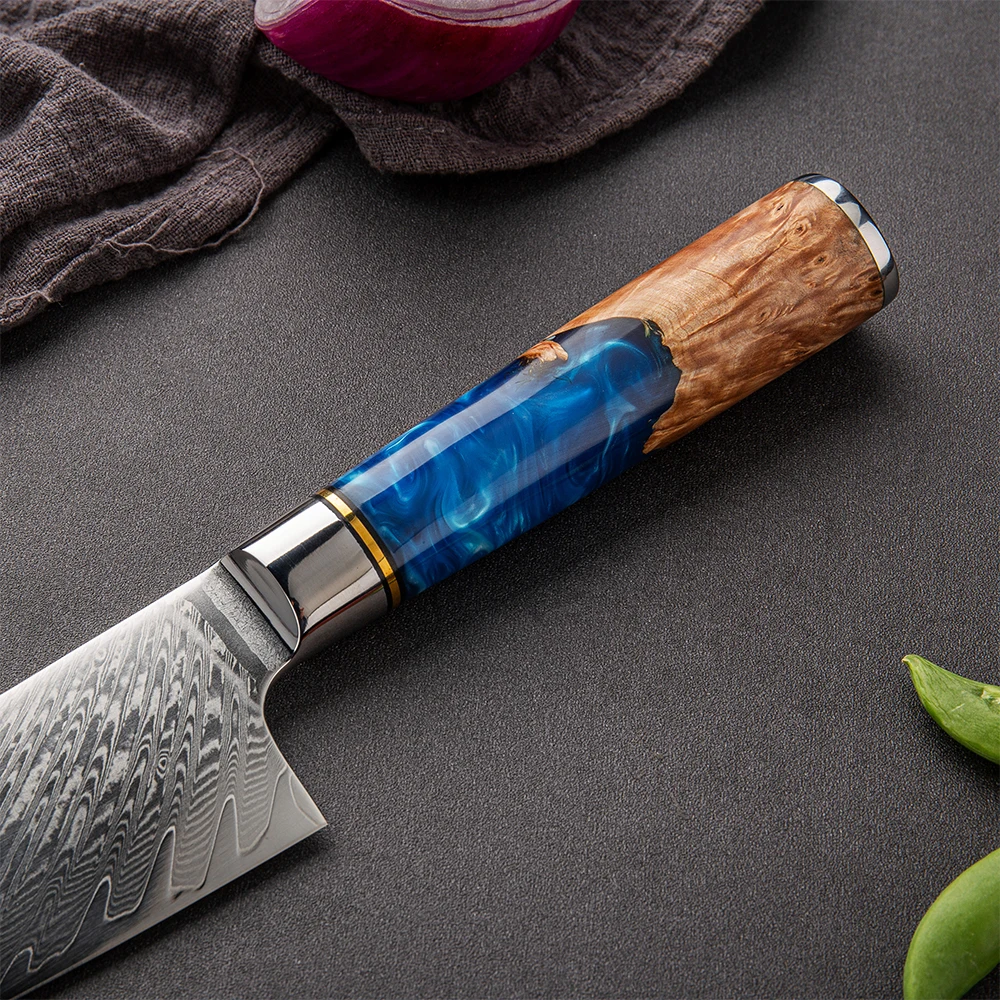 Прямая поставка профессиональный нож santoku VG10 67 слоев стали Дамасские кухонные ножи с ручкой из синей