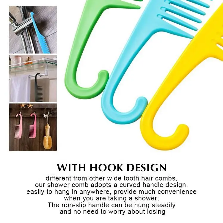 Manufacturer Salon Plastic Anti-Static Shampoo Hair Comb Custom Logo Wide Teeth Shower Detangling Barber Lice Comb with Hook