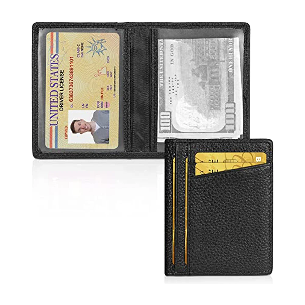 Wholesale Minimalist  8 Card Slots and 2 ID Window Rfid Blocking Slim Bifold Leather Wallets For Men