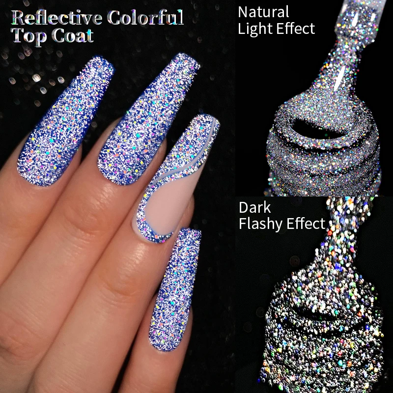 LILYCUTE Laser Reflective Glitter Top Coat Nail Gel Polish Resin Disco Sparkling Semi Permanent UV for Manicure Art