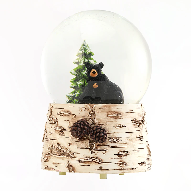 Custom Bear Snow Globe Resin Water Globe Glass Blowing Snow Festival Daily Decoration Animal Two Black Bear Resin Snow Globe