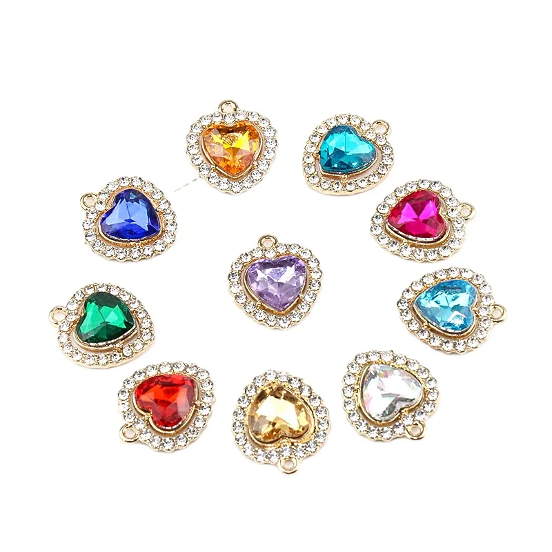 Wholesale alloy diamond heart-shaped pendants with transparent rhinestone pendants for diy necklaces  jewelry making
