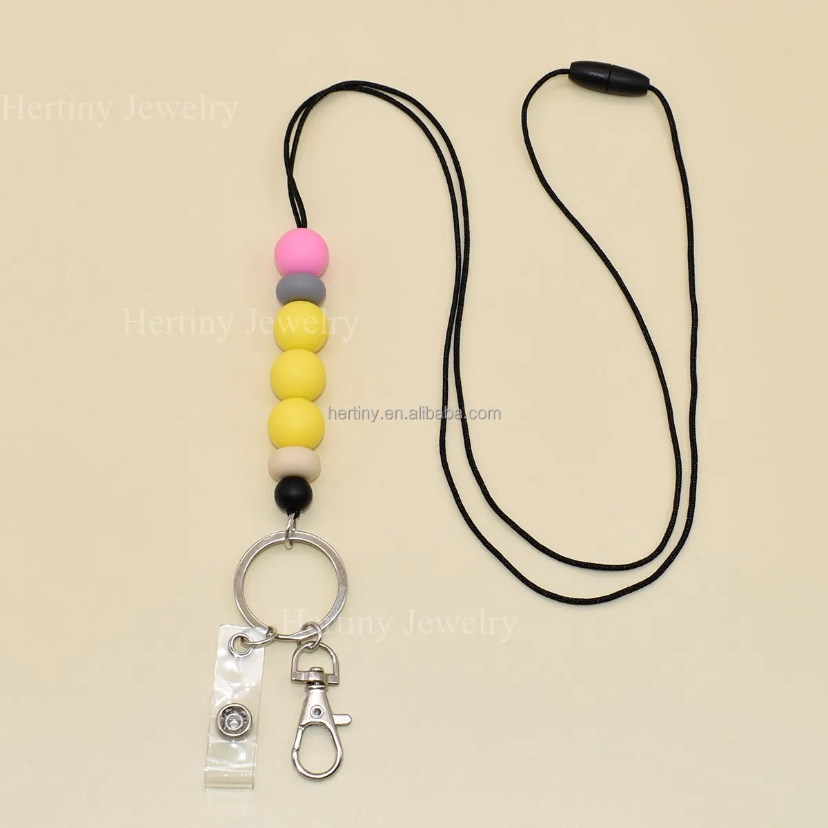 Simply Silicone Pencil Color Round Beads Breakaway Necklace Lanyard Keychain For Teacher Gifts