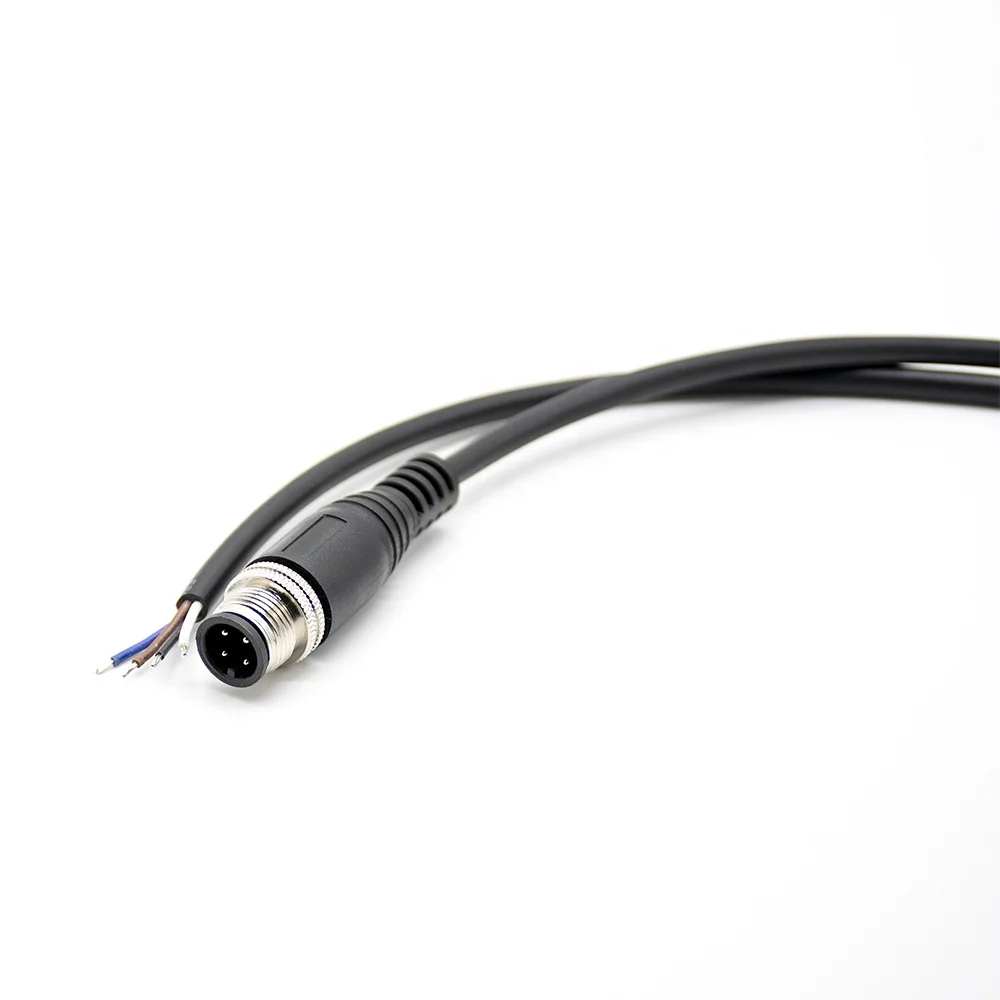 Прямой одинарный AWG22 кабельный жгут Мужской 4-контактный M12 кабель 1 м BK PVC куртка
