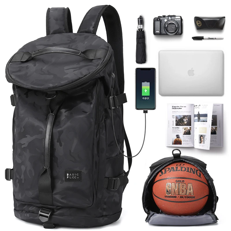 Waterproof Sport Large capacity Tote bags with Shoes Compartment Sublimation Gym Shape football or Basketball backpacks men