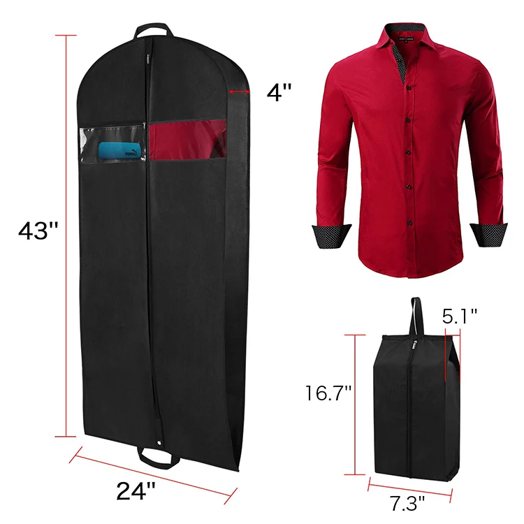 
Breathable custom non-woven clear window zippered pockets travel suit foldable garment bag for travel 