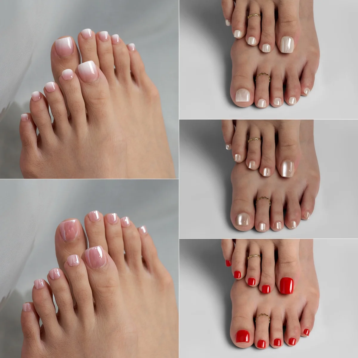 BTArtbox Custom French Tips Foot Toe Nails Wholesale Short Square Artificial Fake Brown Toenails Soft Gel Press on Toe Nails Set