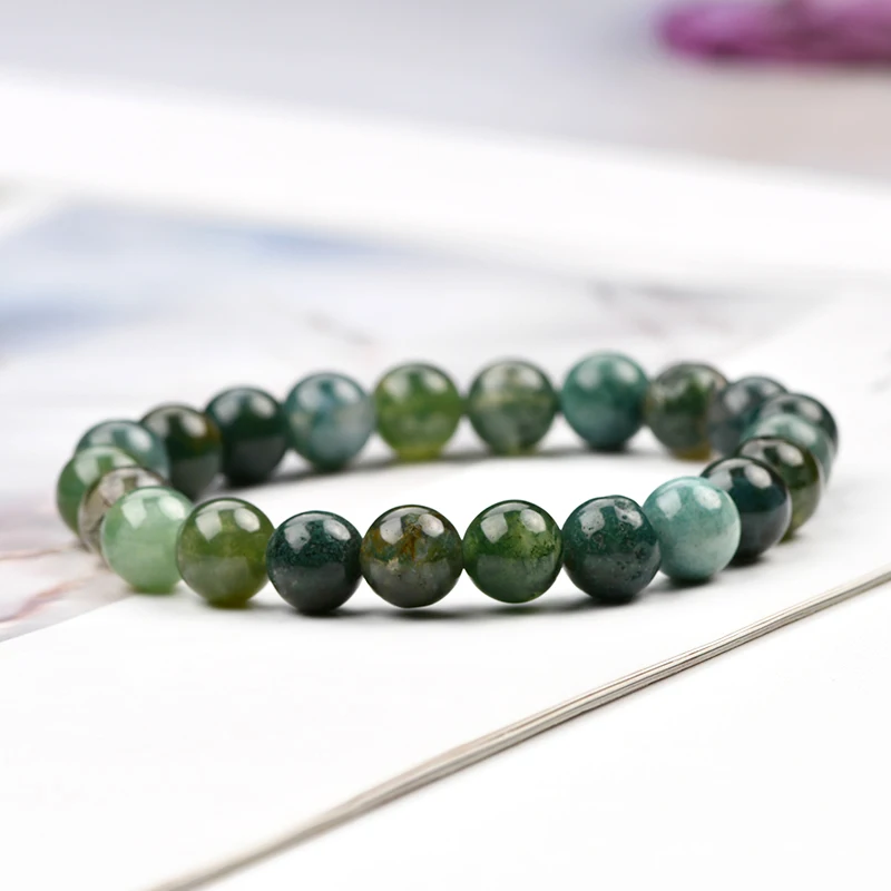Natural Healing crystal 8mm 5A Green Matte Moss Agate Lucky Beads Making Round Beaded Bracelets for Jewelry Gift