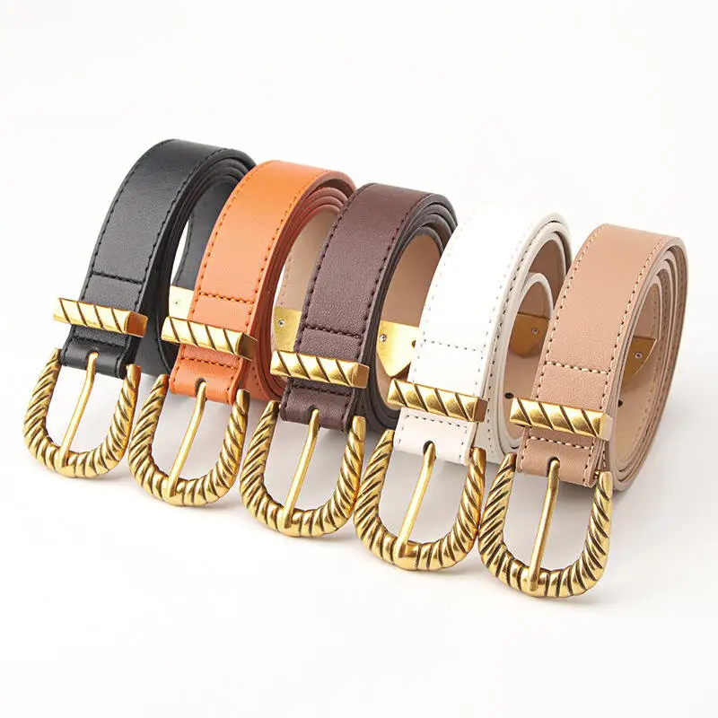 High Quality Vintage Multi-Color Leather Belts for Women Ladies Business & Casual for Jeans & Black with Fancy Buckle Accessory