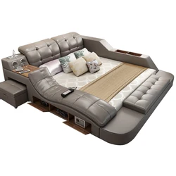 Современная многофункциональная кровать-татами из искусственной кожи с массажными функциями