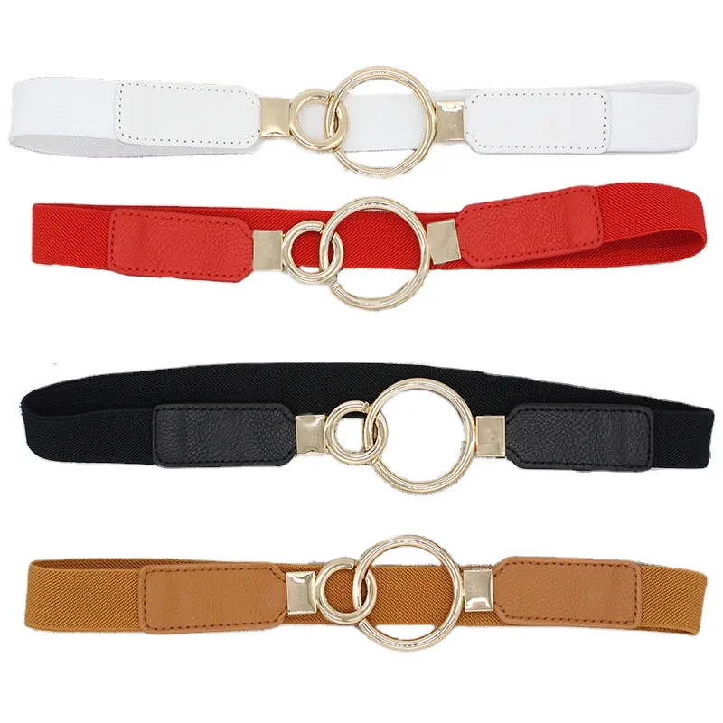 Black Belts Woman 2021 Leather Wide Elastic Ladies Belt For Dress Casual Card Buckle Belts