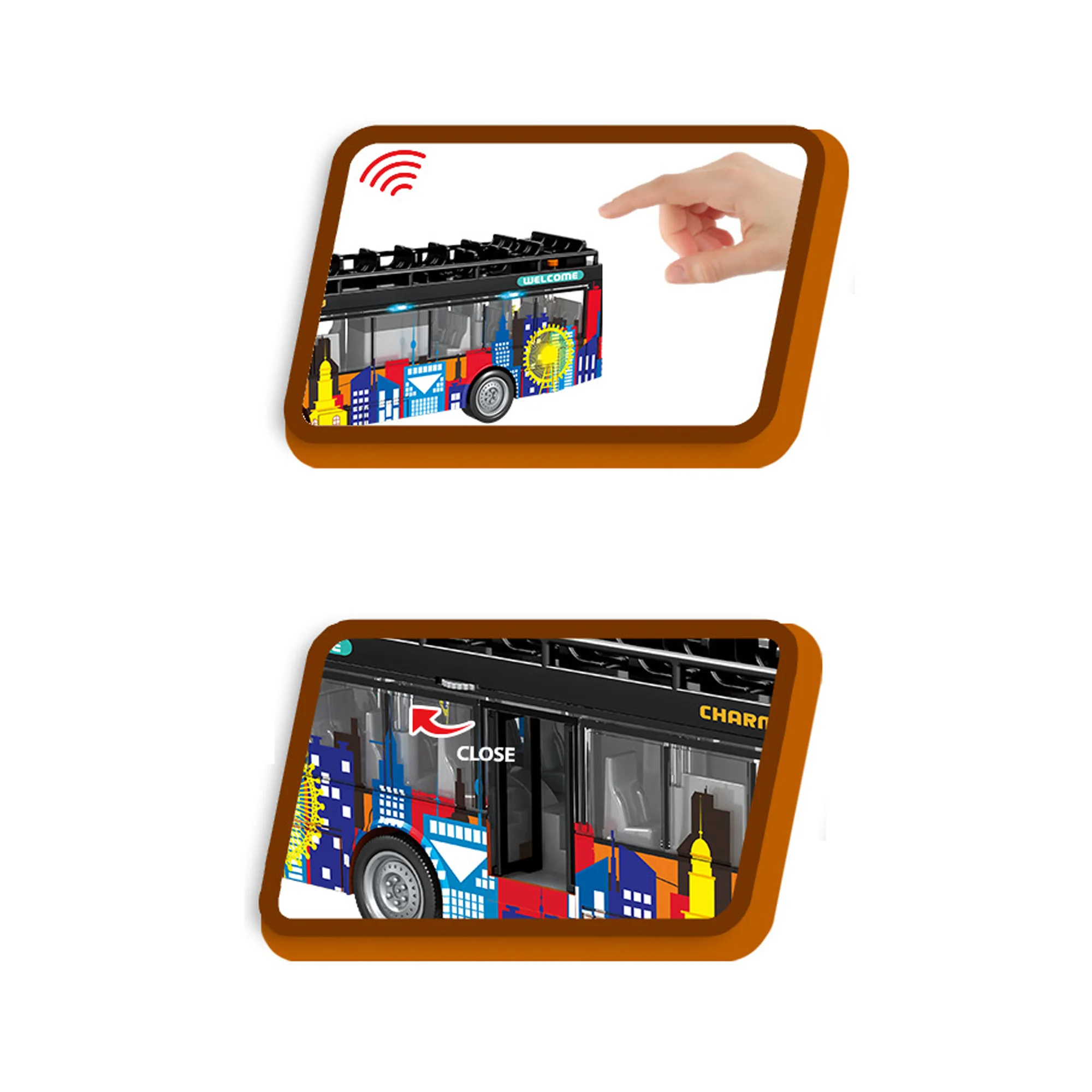 1/16 Plastic UV Printing Friction Powered Double Decker City Bus With Light Sound For Toddlers