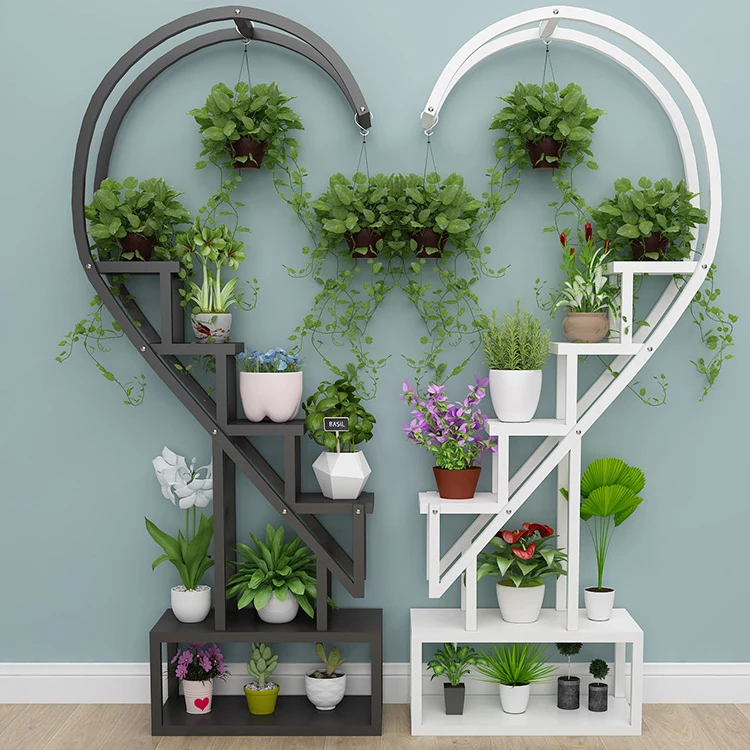 Multi-layer Metal Plant Holders Wrought Iron Plant Shelf Heart-shaped Flower Stand