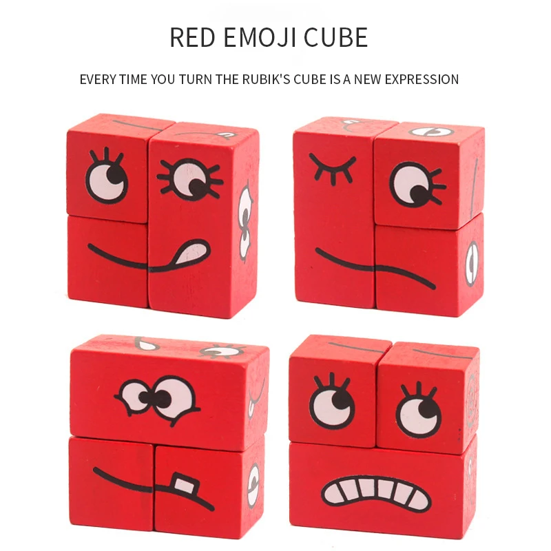 Wooden Expressions Matching Block Puzzles Building Cubes Toy Board Games Educational Montessori Toys for Kids Age 3 Years and UP