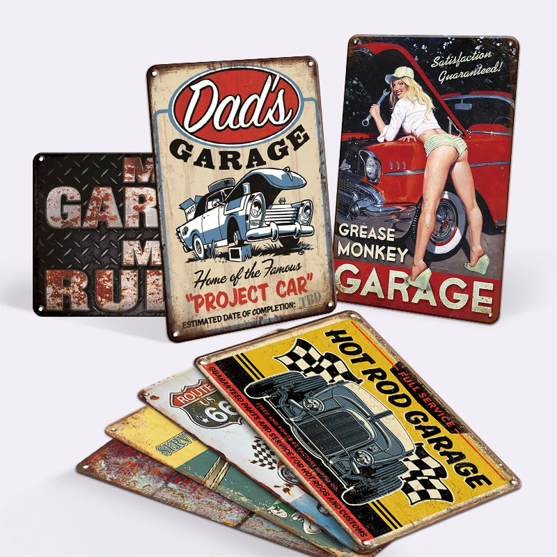 Wholesale Enamel Metal Tin Sign Vintage Garage Wall Decoration man cave living room Home Tin Plate Retro cars metal sign