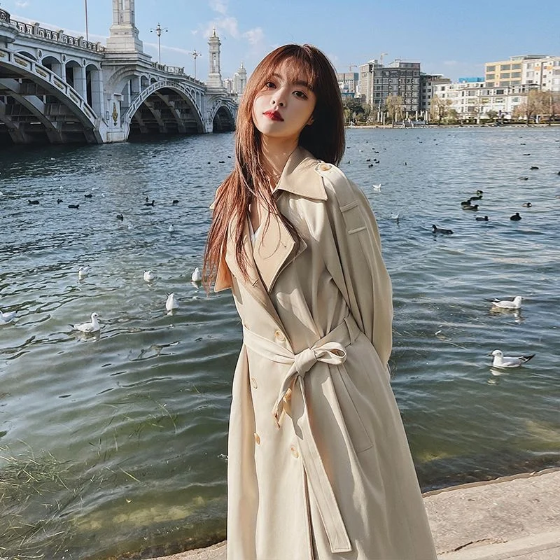 Korea Loose Oversize Double-Breasted Long Trench Coat Women White Black Duster Coat Windbreaker Lady Outerwear Spring Clothes