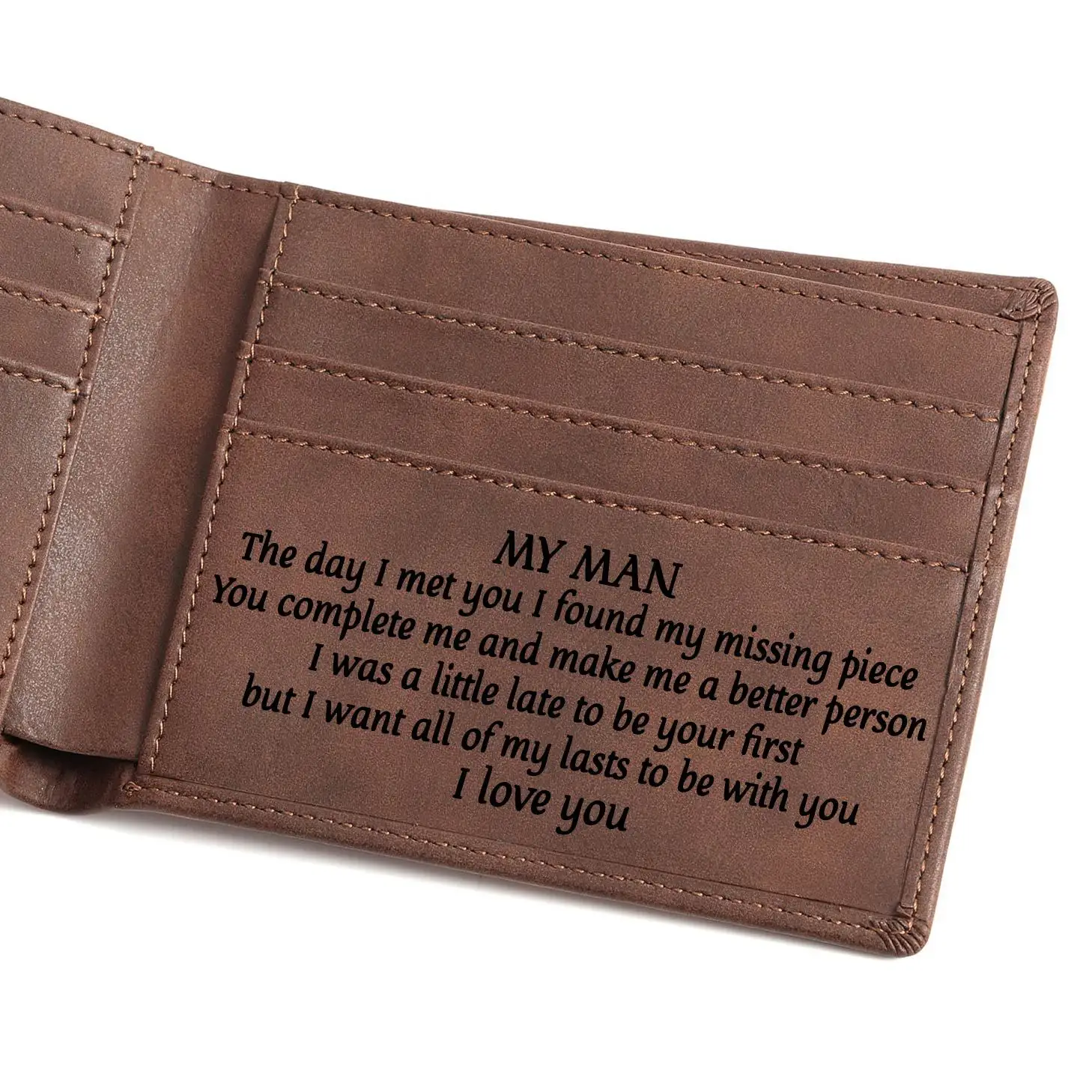Custom Print Embossed Men Genuine Leather Brown Engraved Leather Creit Card Holder Gift Front Pocket Wallet