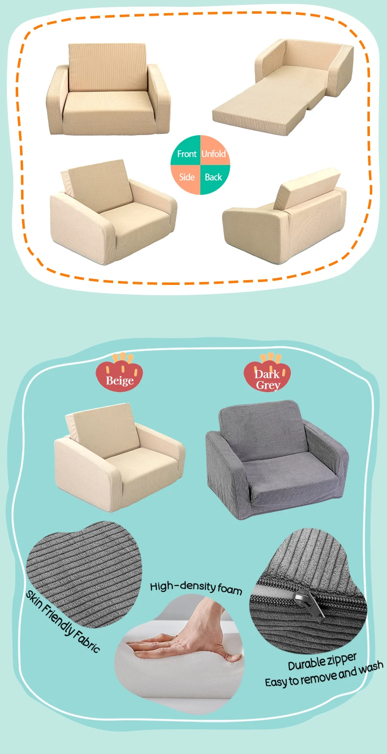 2 In 1 Soft Foldable Kids Room Sherpa Chair Bed Wholesale kids sofa baby seat sofa for Children