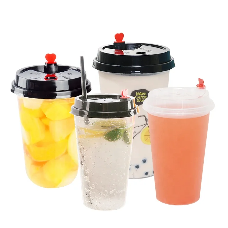 Wholesale Disposable 16oz Clear Plastic Dessert Cup, Custom Printing Logo Juice Plastic Cups With Lids And Straw