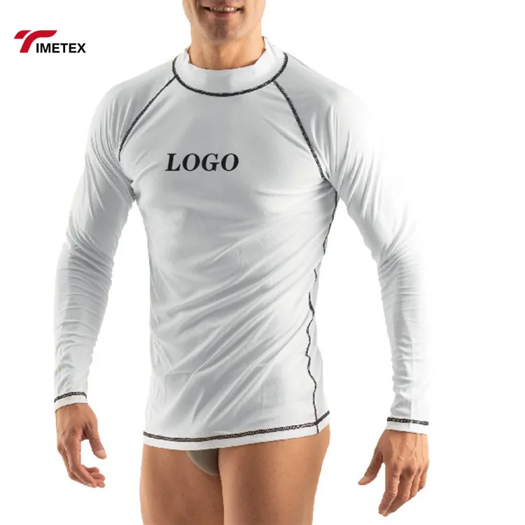 Oem Custom Logo 100% Polyester Quick Dry Fabric UPF 50 Solid Color Long Sleeve Shirts Tops Men Rash Guard