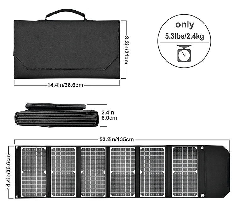 
60W Portable Folding Solar Panel Carry bag USB Folding Mobile folding solar panel charger for Travelling 