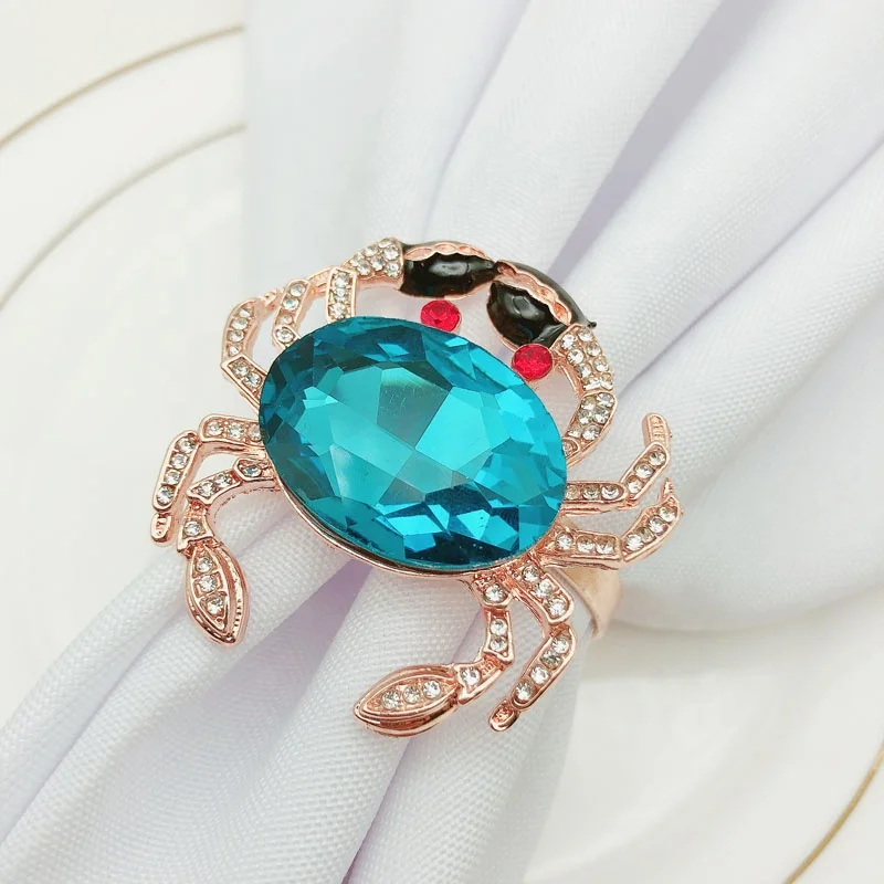 Luxury Rose Gold Crab Napkin Ring Christmas Blue Crystal napkin rings Animals Dinner Napkin Rings Wedding for Table Decoration