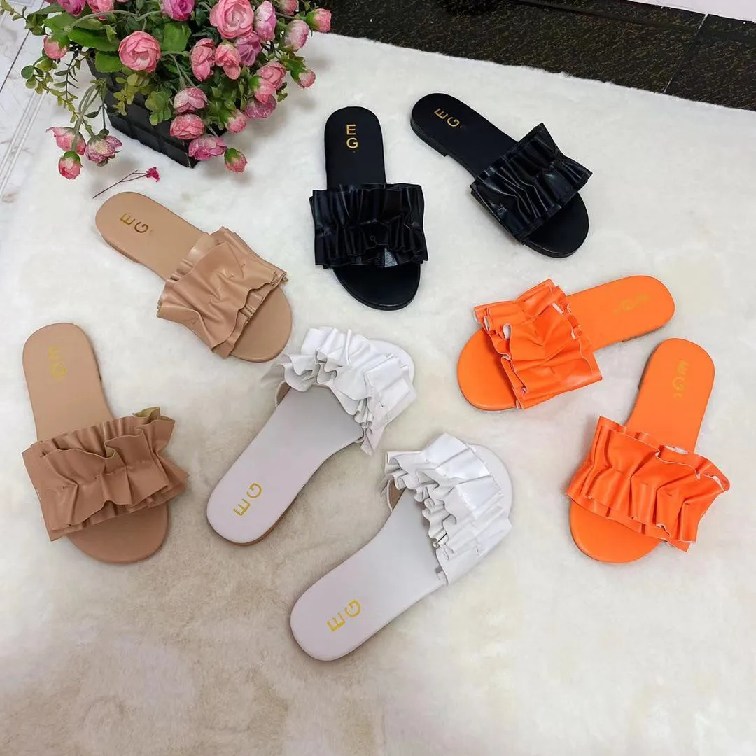 Shoes stock New womens casual Beach Solid color sponge fold Round head slides outdoor slippers