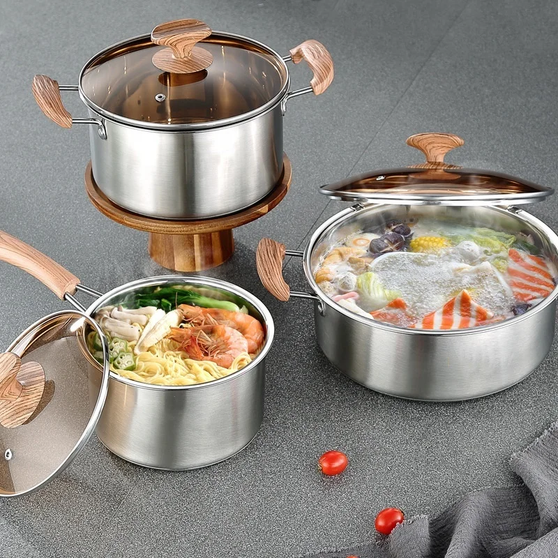 6 Pcs Hot Selling Stainless steel 304 Thick panela Cookware sets Cooking Pot Set non-stick cookware with glass lid