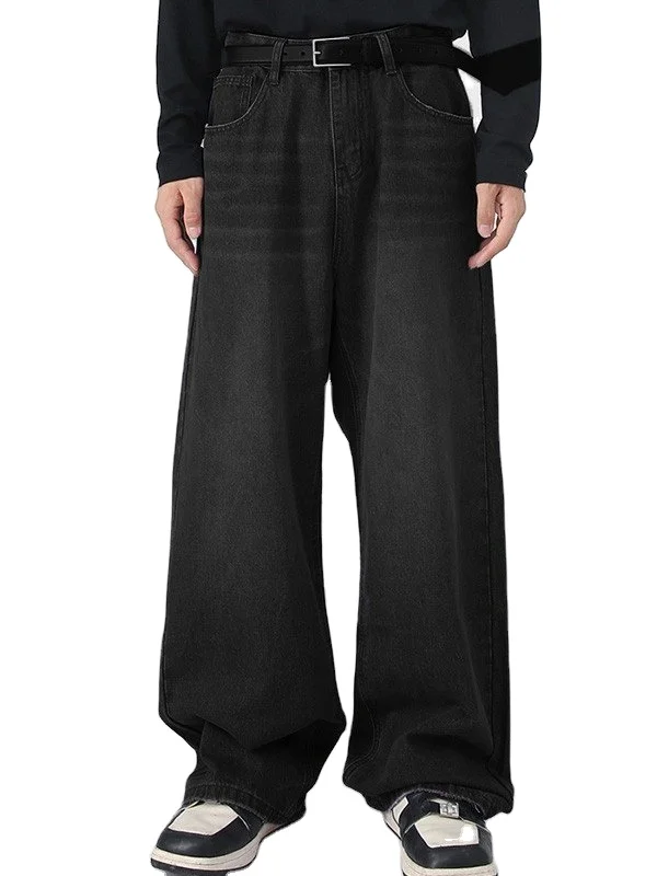 Custom Denim Faded Vintage Acid Washed Baggy Jeans Men Loose Flare Jeans Pants for Men