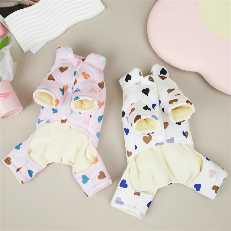 Lovely Heart Pattern Winter Dog Coat Four Legs Dog Jumpsuit Indoor Dog Overall Cheap