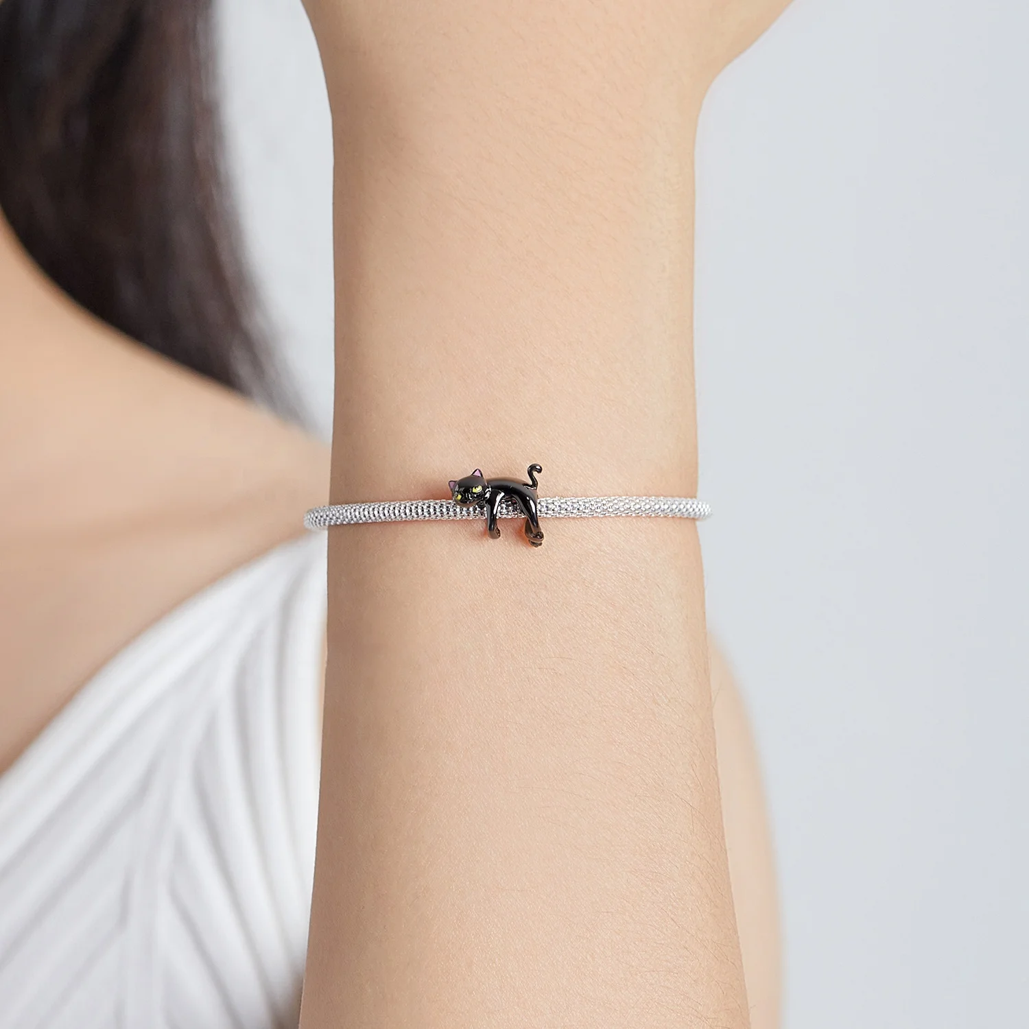 925 Sterling Silver Fashion Jewelry Charm For Bracelet Fine Jewelry Making Wholesale Custom Enamel Cute Cat Pendant Charm Beads