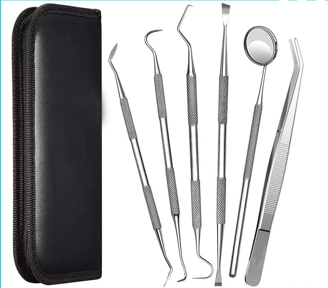 6 Pieces Dental Tools Kit Professional Teeth Cleaning Set Dental Pick Stainless Steel Dental Hygiene Pack