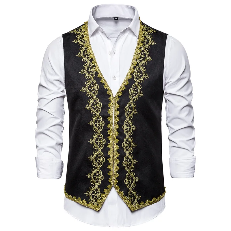 European Style Men Embroidery Waistcoat Single Breasted Waistcoat For Men