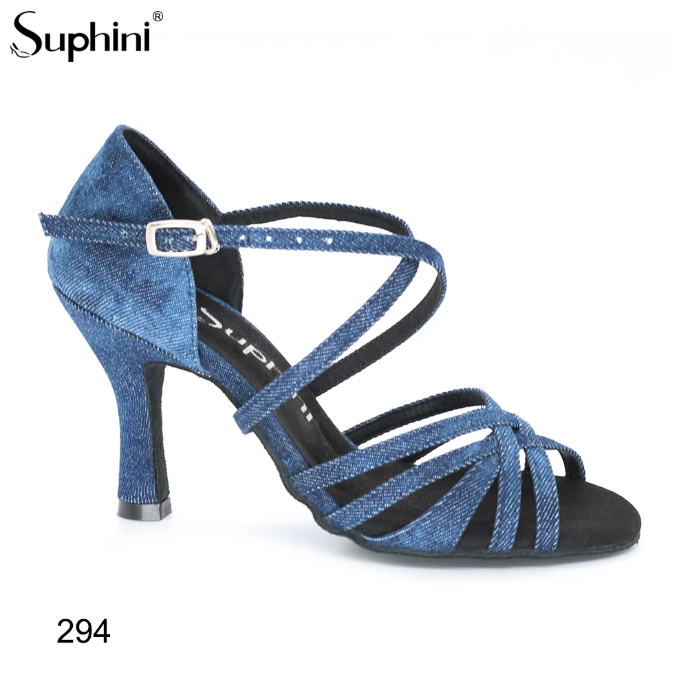 Джинсовые туфли Suphini для латиноамериканских танцев, классический ремень, Бачата, Каблук 8,5 см