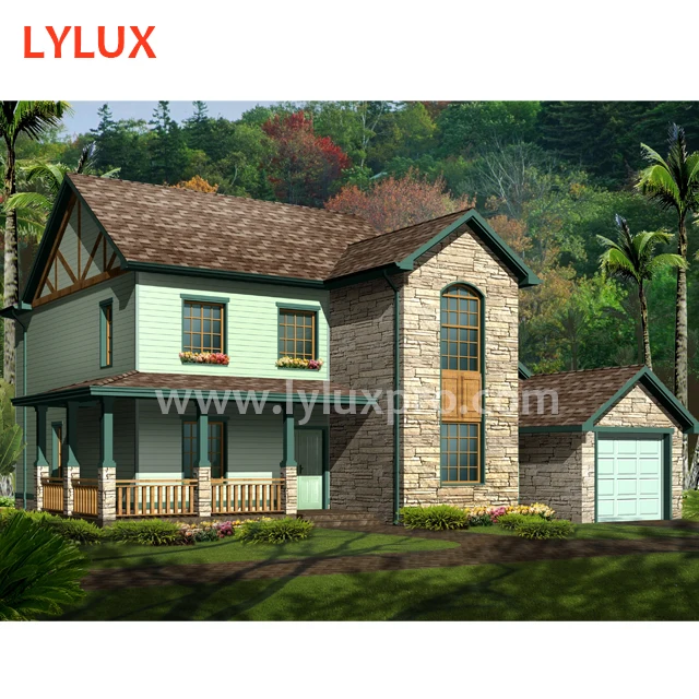 200m2 2 storeys steel house prefab luxury villa, 4 bedroom American style villa, with 1 garage