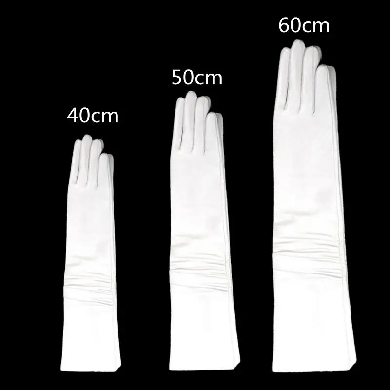Оптовая продажа, женские высококачественные белые длинные перчатки 60 см для дам, Коллекция 100% года, кожаные перчатки для вечеринки в стиле оперы