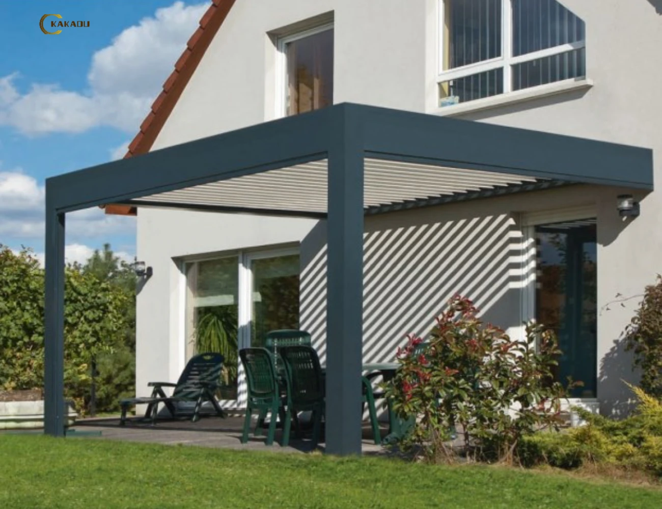 KAKADU 694-140 Outdoor Aluminum Pavilion with Louver Roof Beautiful Exterior Pergolas and Gazebos for Outdoor Use