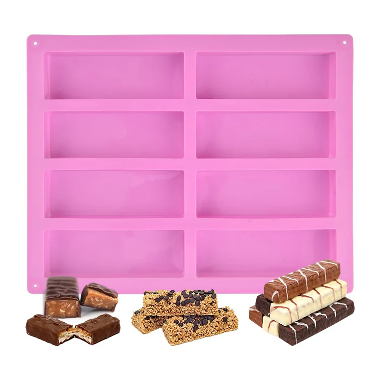 8 Cavity Large Rectangle Granola Bar Silicone Mold Nutrition Cereal Bar Molds Energy Bar Maker for Chocolate cake soap  Mold