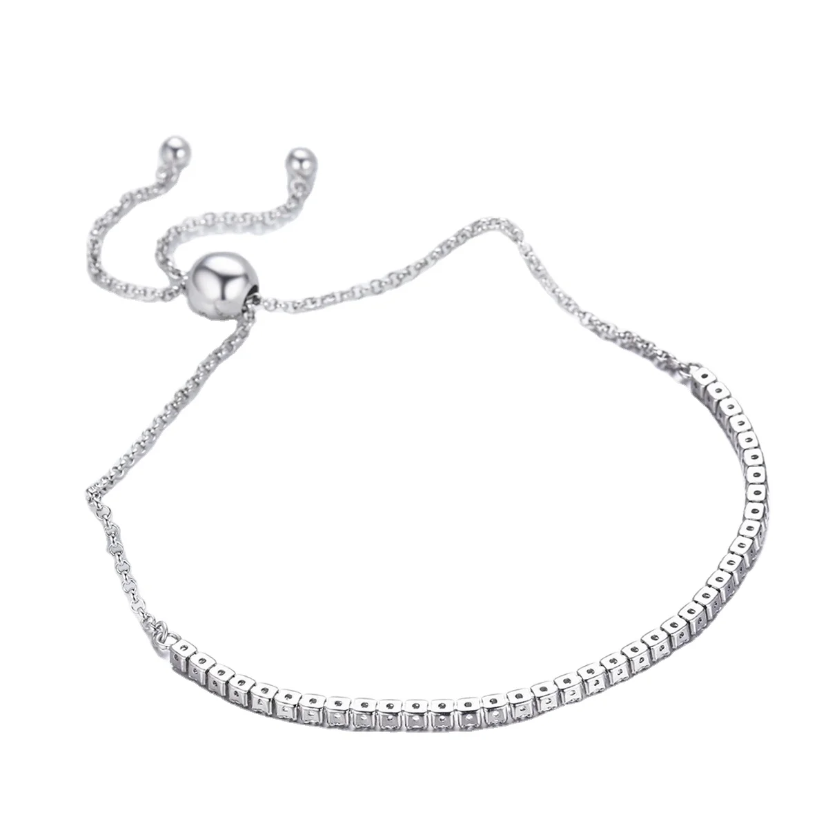 925 Sterling Silver Sparkling Strand Bracelet Charm Silver Jewelry Women Link Adjustable Bracelet