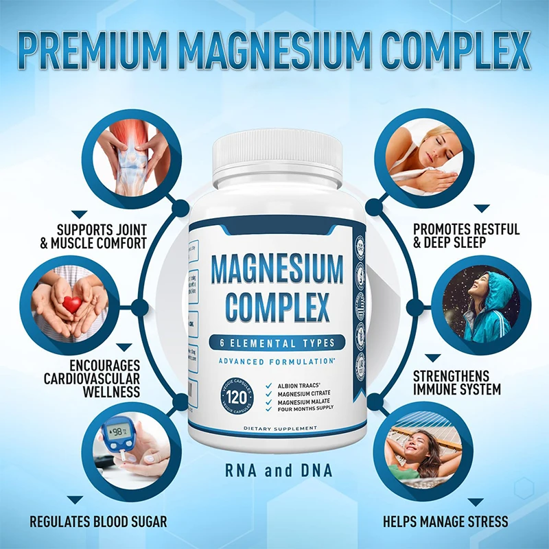 Magnesium Complex 500mg Citrate Malate Taurate Oxide   Bisglycinate Chelate Aspartate Magnesium Supplement for Women  Men
